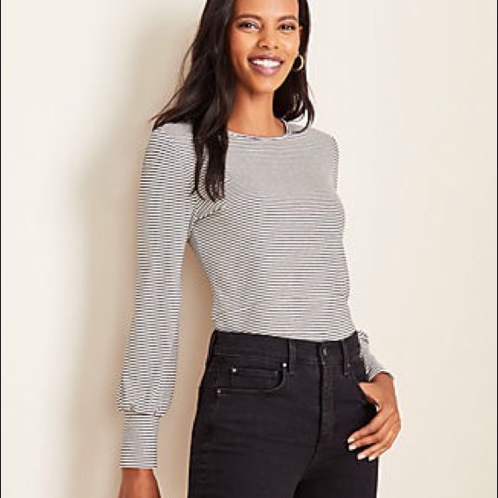 Ann Taylor Black and White Striped Long Sleeve Tee